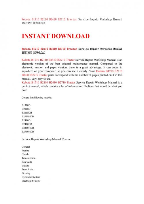 Kubota v2203 workshop manual download